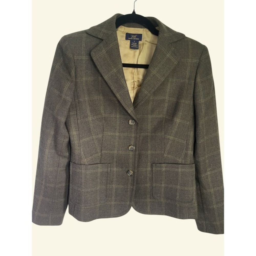 Brooks Brothers 346 Brown/Tan Plaid Wool Blazer Jacket Size 2 Elevated Basic